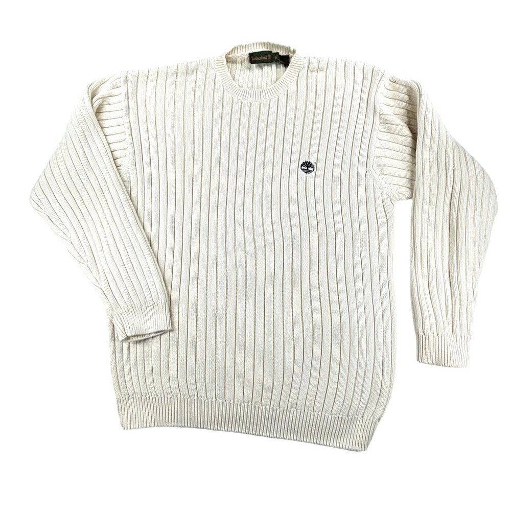 Timberland XL Cream Ribbed Cotton Crewneck Sweater
